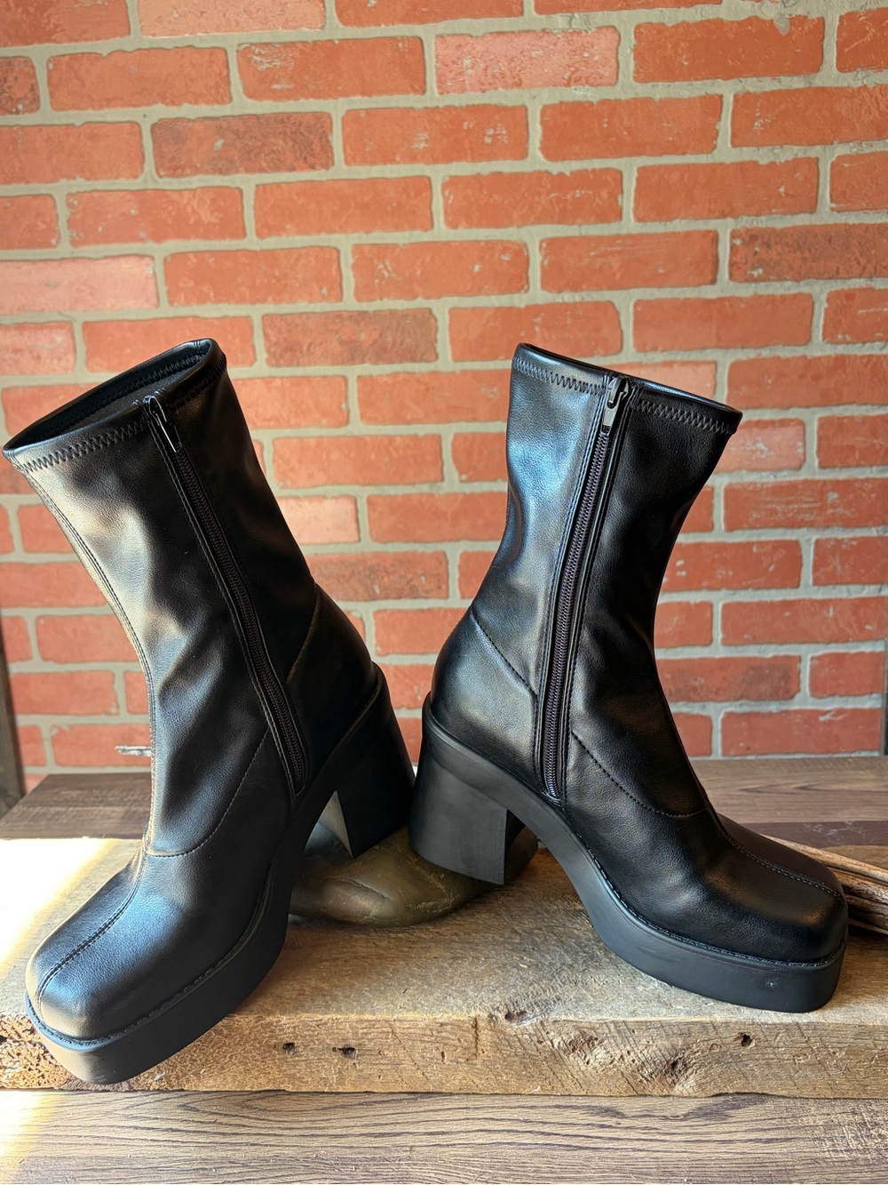 Steve Madden KATRINAA Black Platform Block Heel Ankle Boots Size 7.5